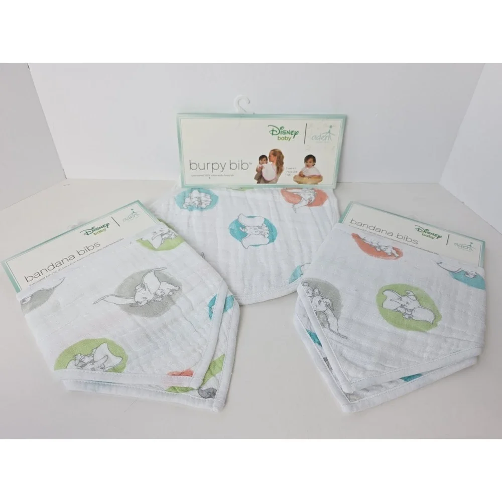 NWT Aden + And Anais Disney Baby Dumbo Elephant Bibs and burpy‎ bib set